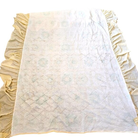 Retro‎ Country Quilted Thin Bedspread Coverlet Yellow Green Queen King Floral - Picture 8 of 12